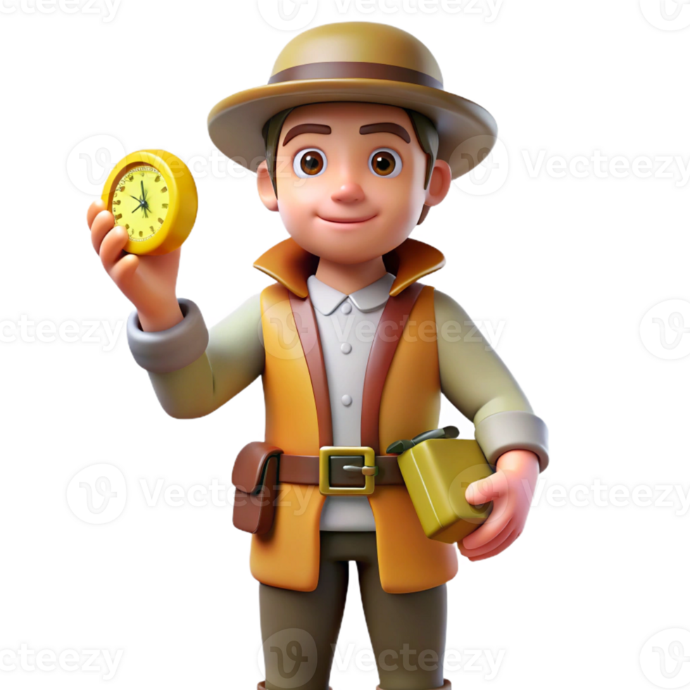 Explorer with Pocket Watch and Canteen - A dynamic depiction of an explorer with a pocket watch and canteen capturing the essence of historical elements and adventure png