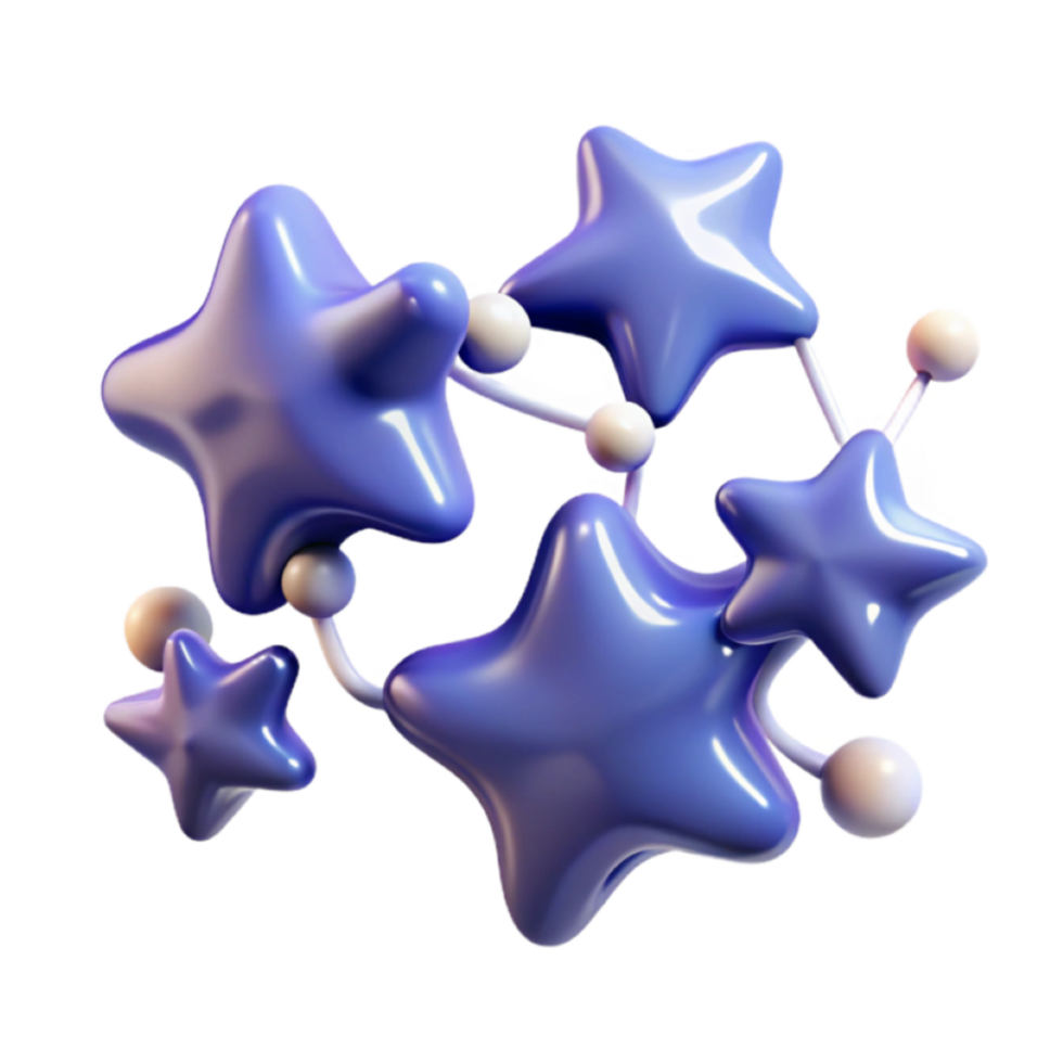 3D Render of Interconnected Shiny Purple Stars Abstract Background png