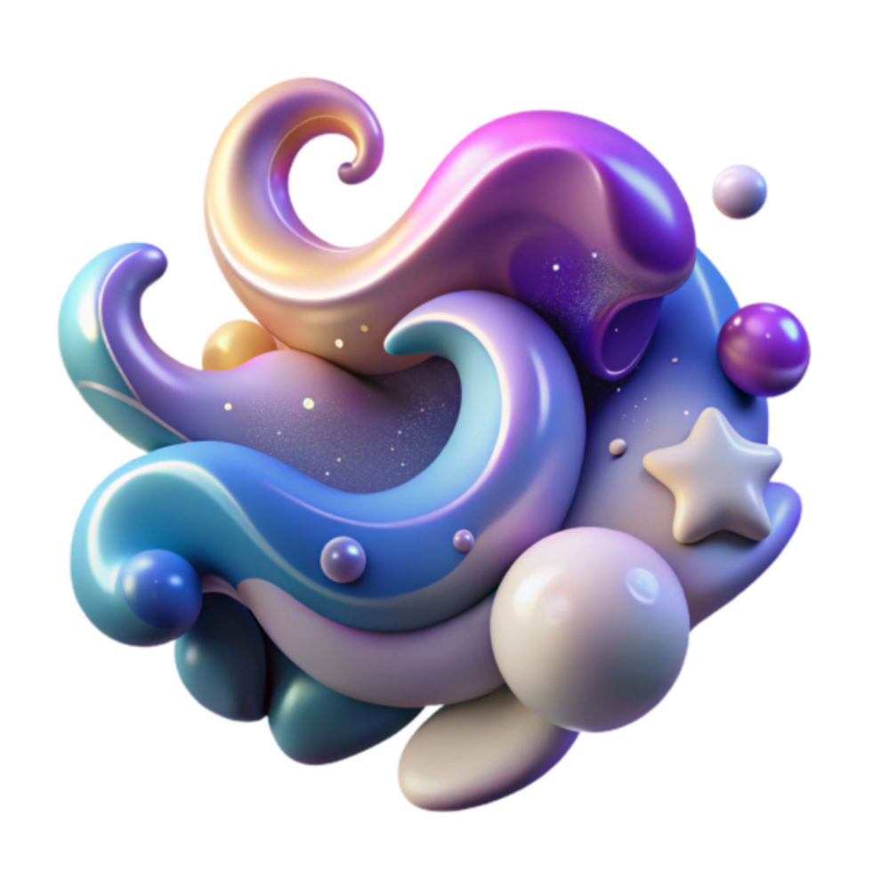 Whimsical 3D Render of Abstract Candy-like Forms with Pastel Colors and Star png