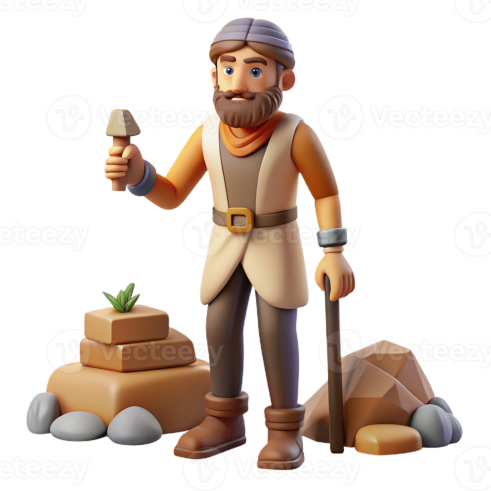 3D Cartoon Geologist with Rocks A playful 3D model of a cartoon geologist with rocks, showcasing their adventurous spirit and love for exploration. png