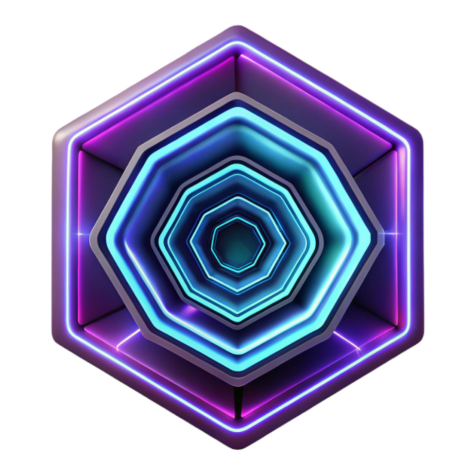 3D Neon Octagon Tunnel Abstract Background Illustration png