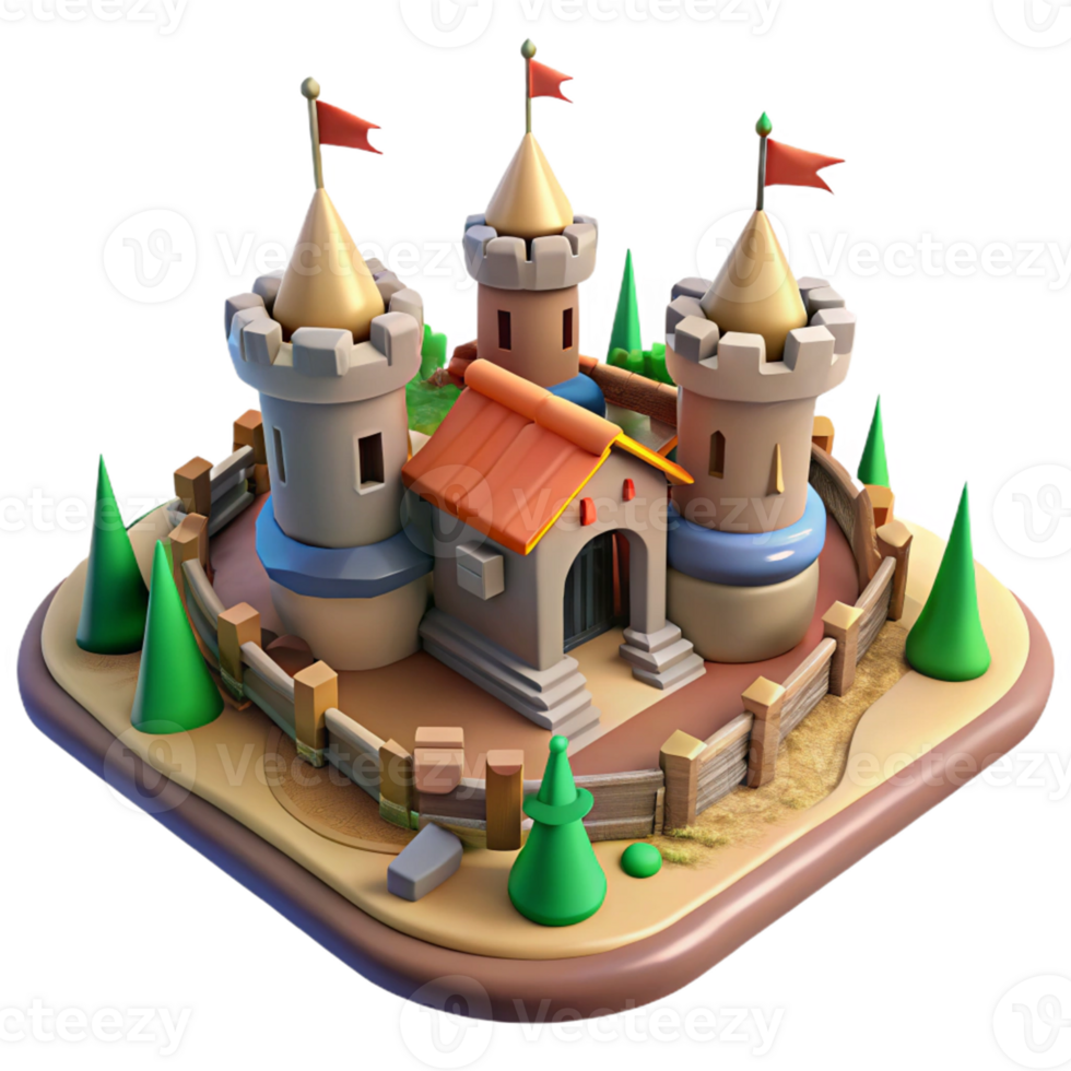 Cartoon Castle 3D Model A whimsical castle crafted in a delightful three-dimensional model, standing proudly in a digital realm. png