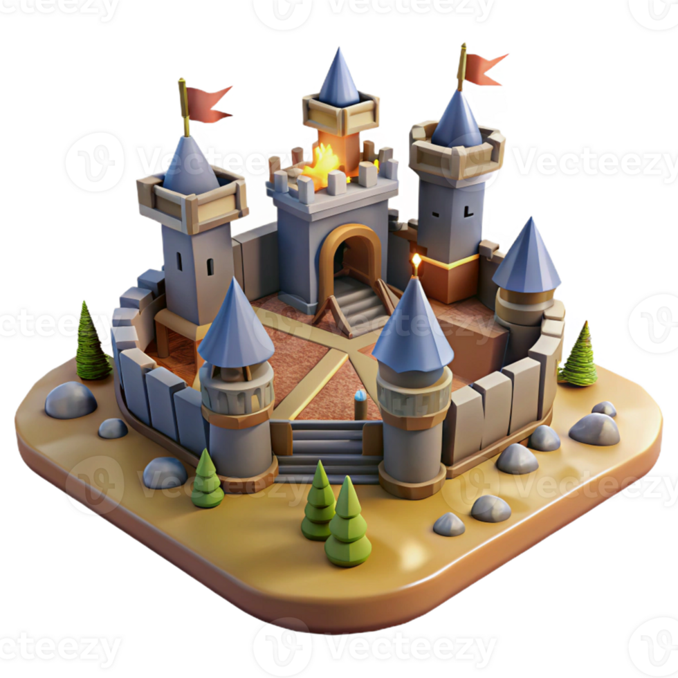 Fantasy Castle 3D Model - A detailed 3D model of a fantasy castle capturing its architectural beauty and magical atmosphere png