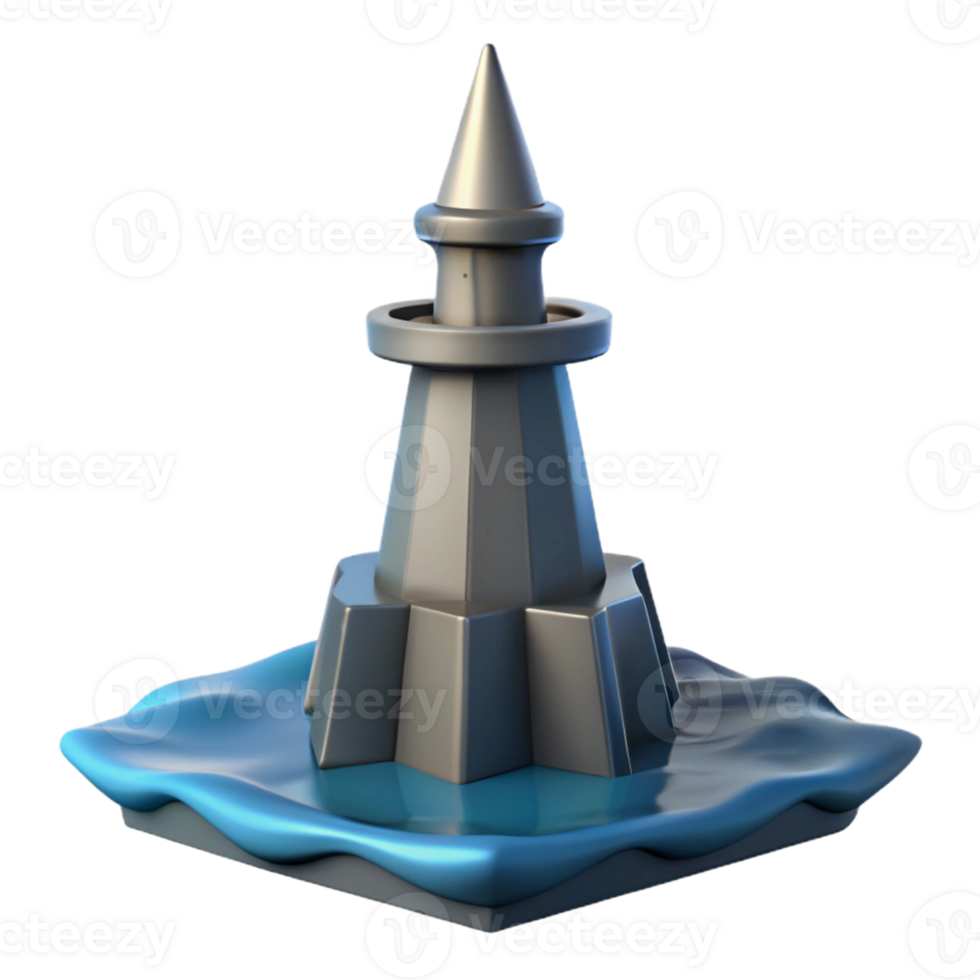 Stylized Lighthouse 3D Model A dynamic depiction of a lighthouse navigating the digital ocean, captured in a stylized design in a digital world. png