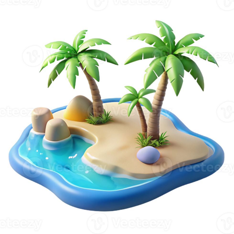 Tropical Island Paradise in a Vibrant Three Dimensional Render of Exotic Beauty png