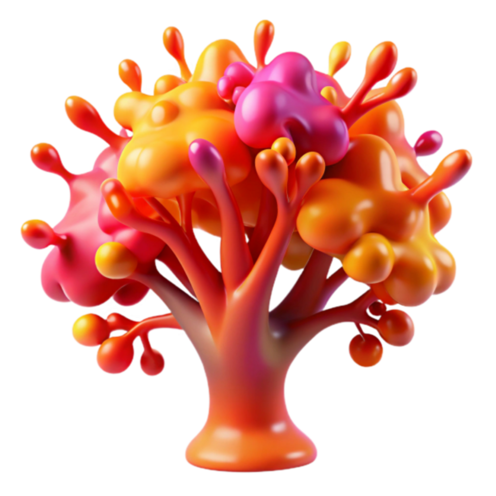 Vibrant 3D Render of an Abstract Tree with Colorful Blobs png