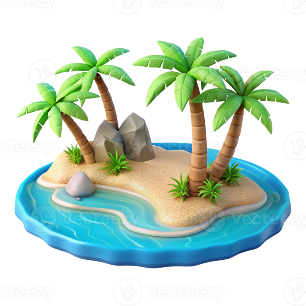Tropical Island Paradise Scene A serene 3D render of a tropical island paradise, capturing its enchanting beauty and tranquil atmosphere. png