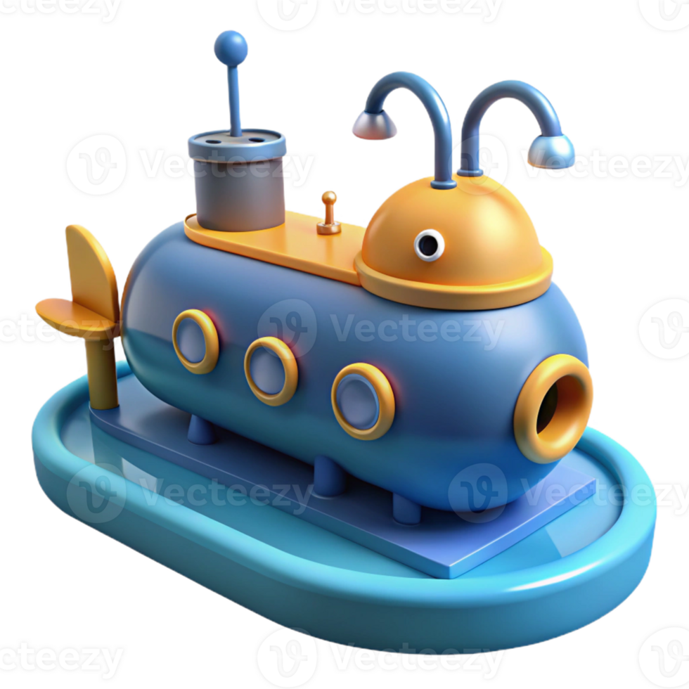Cute Cartoon Submarine A playful depiction of a submarine brought to life in a whimsical cartoon style, navigating the digital ocean. png