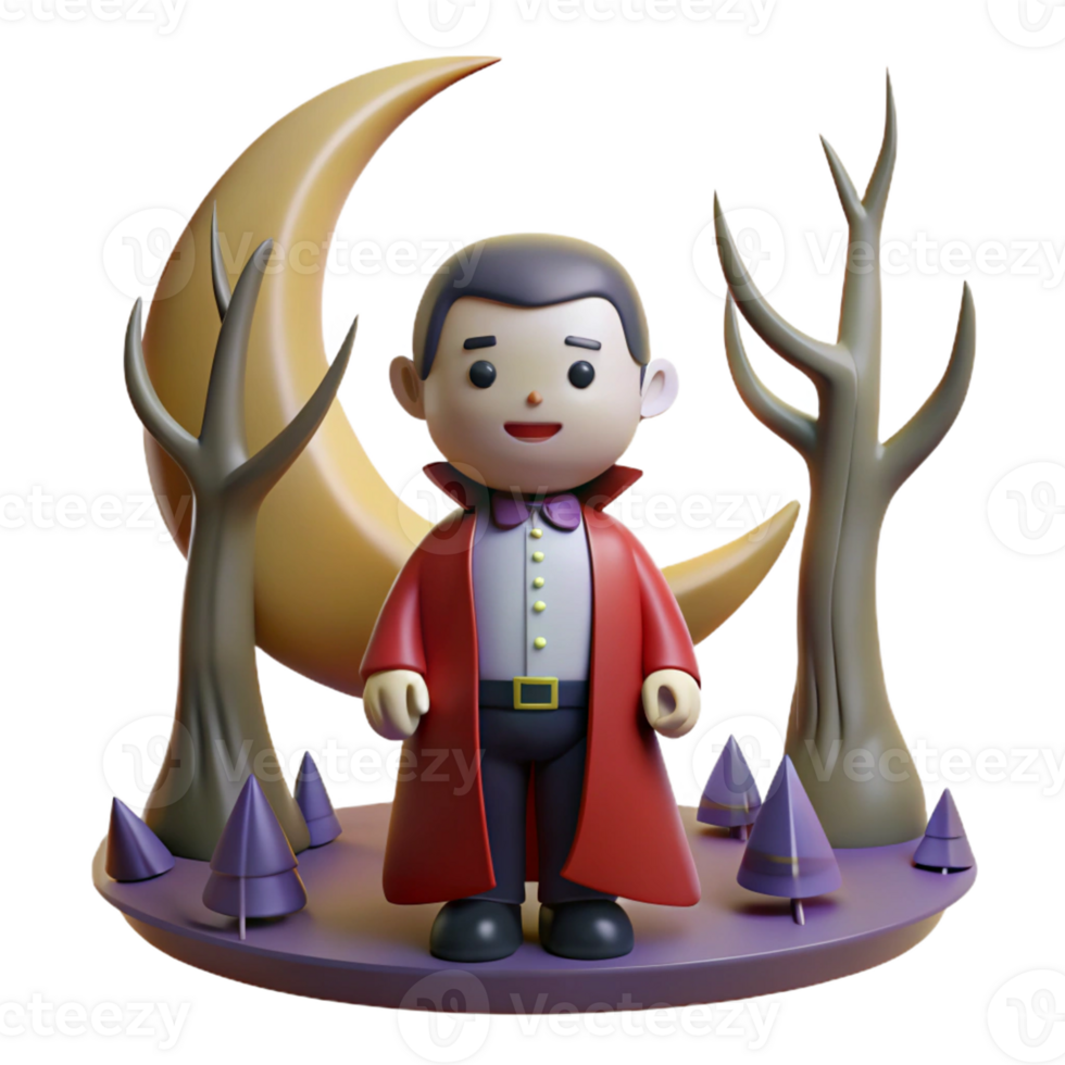 Cute Vampire in a Halloween Three Dimensional Render of Whimsical Design png