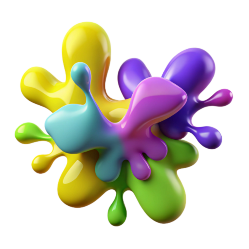 Vibrant 3D Render of Colorful Paint Splashes png