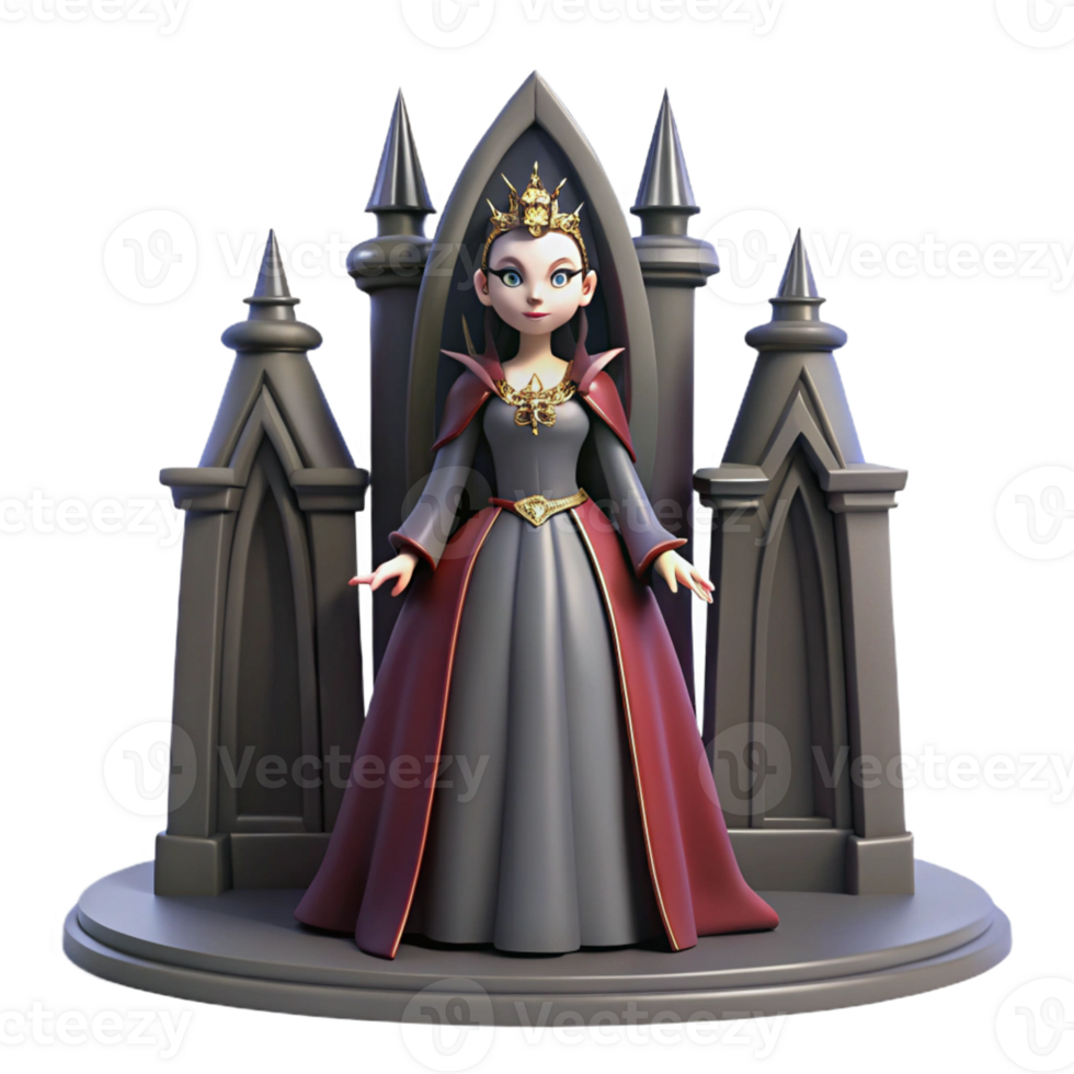 Cartoon Queen on a Throne in a Whimsical Three Dimensional Scene of Royalty png