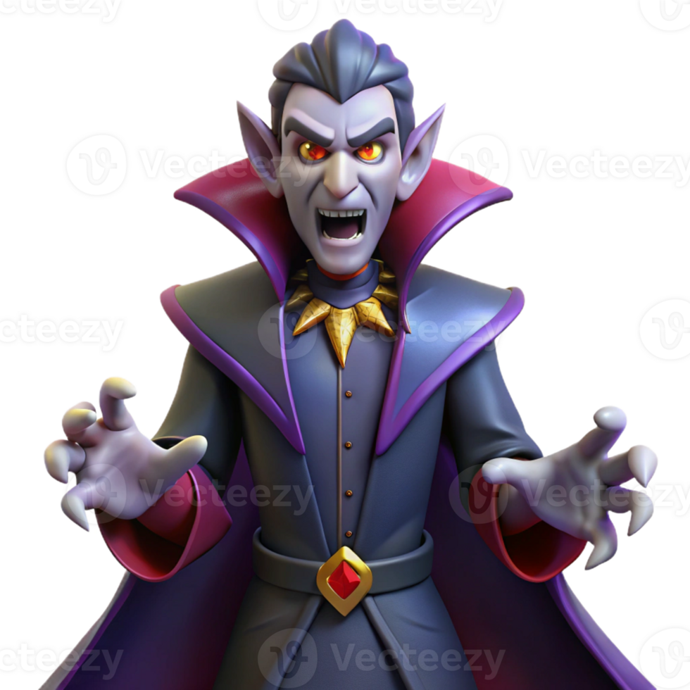3D Cartoon Vampire Halloween Character - A whimsical 3D render of a cartoon vampire designed as a Halloween character capturing its playful and spooky appearance png