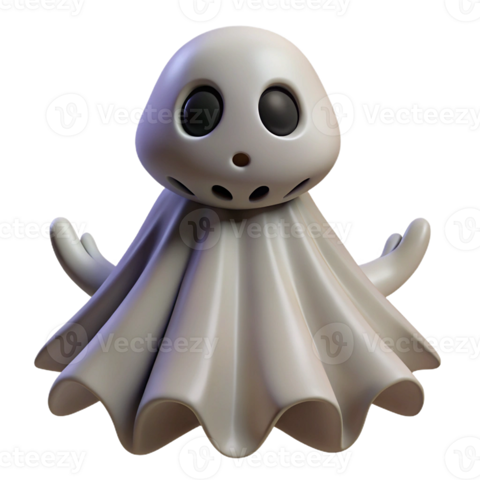 Cute Ghost 3D Render An adorable ghost brought to life in a playful three-dimensional render, navigating the digital realm with charm. png