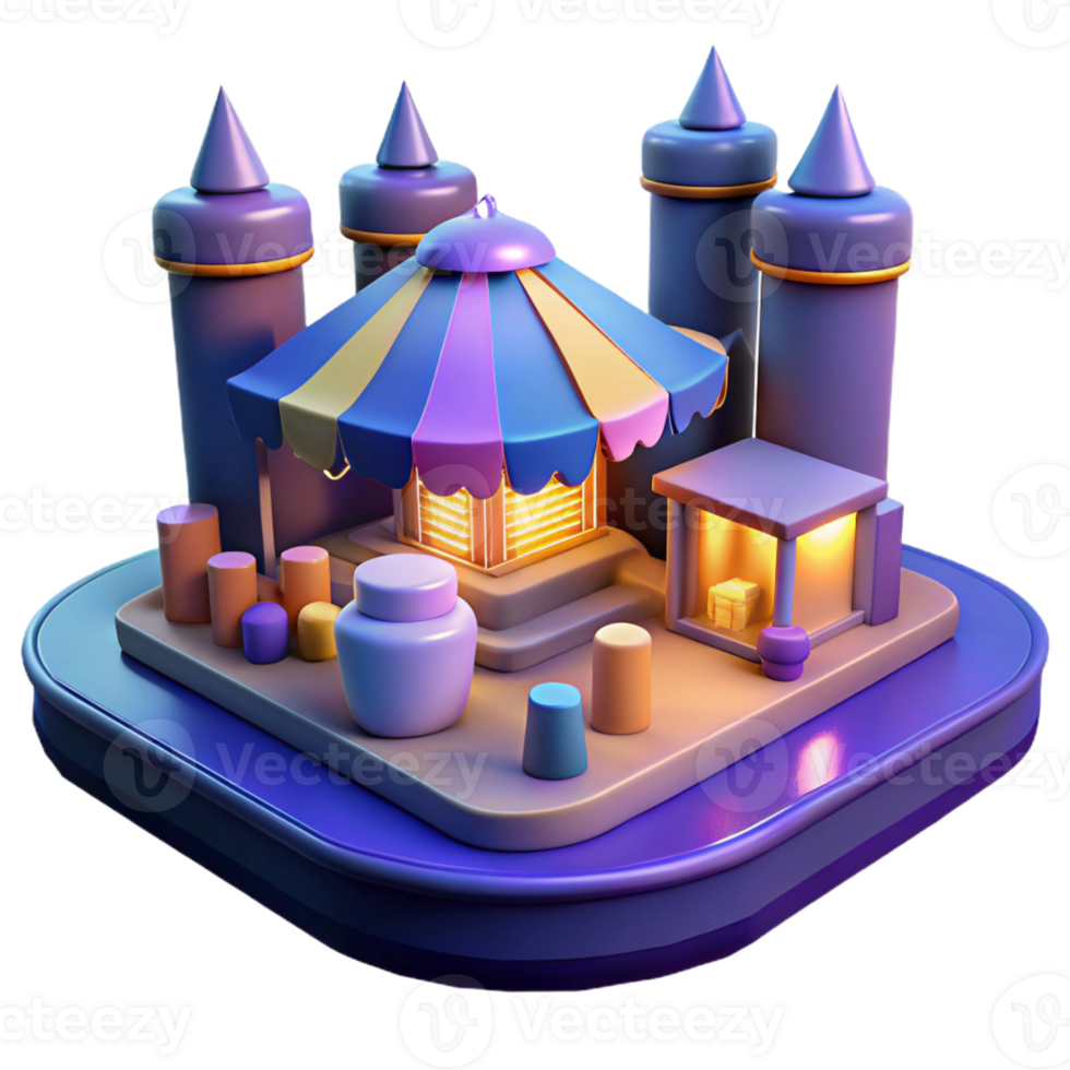 Fantasy Castle Shop 3D Render A magical scene of a shop navigating a fantasy castle, brought to life in a stunning three-dimensional render. png