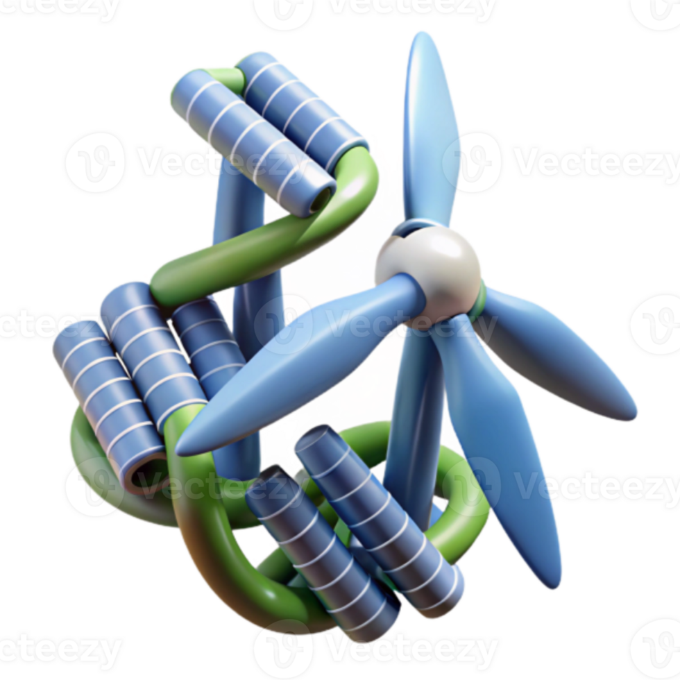 Abstract 3D Render Green and Blue Turbine Energy Illustration png
