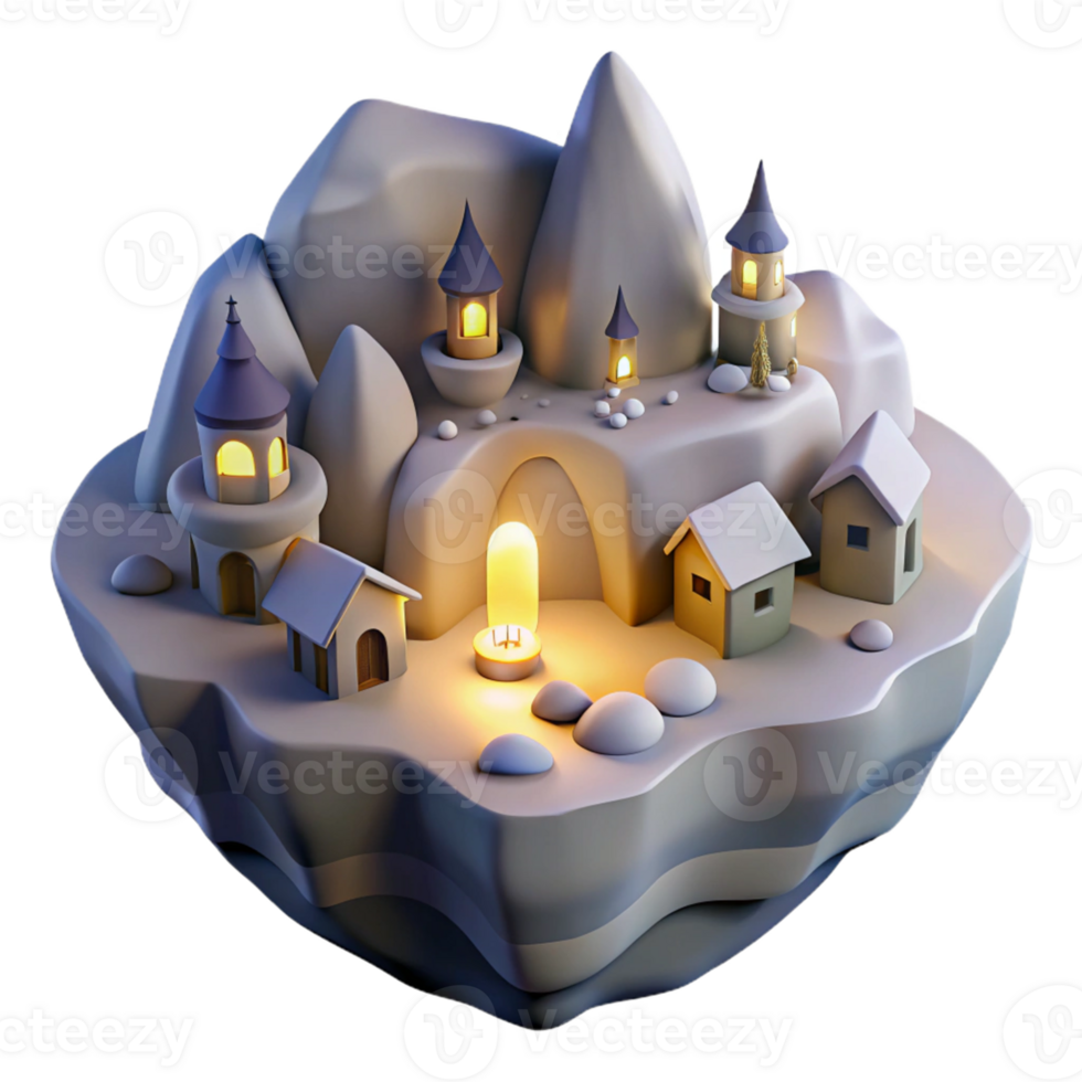Enchanted Mountain Village in a Magical Three Dimensional Scene of Fantasy png