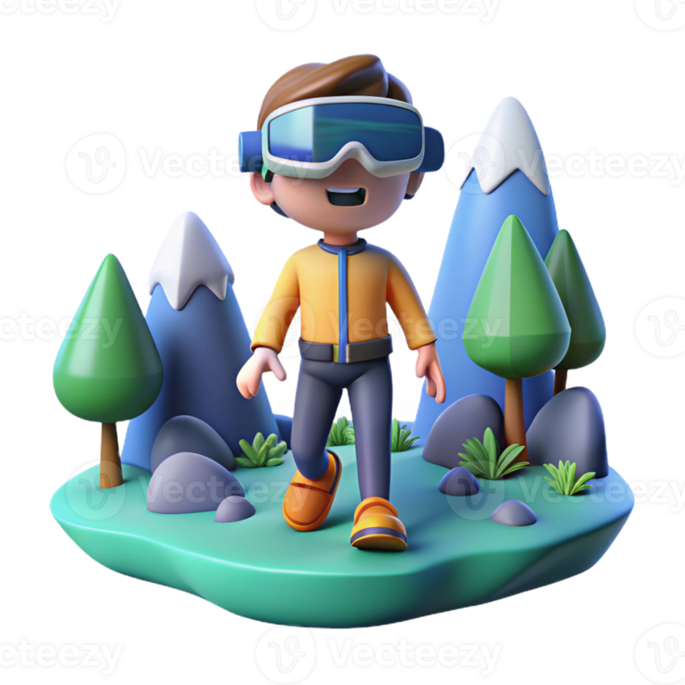 3D Avatar Hiking in Mountains A realistic 3D render of an avatar hiking through mountainous terrain, capturing the essence of exploration and adventure. png