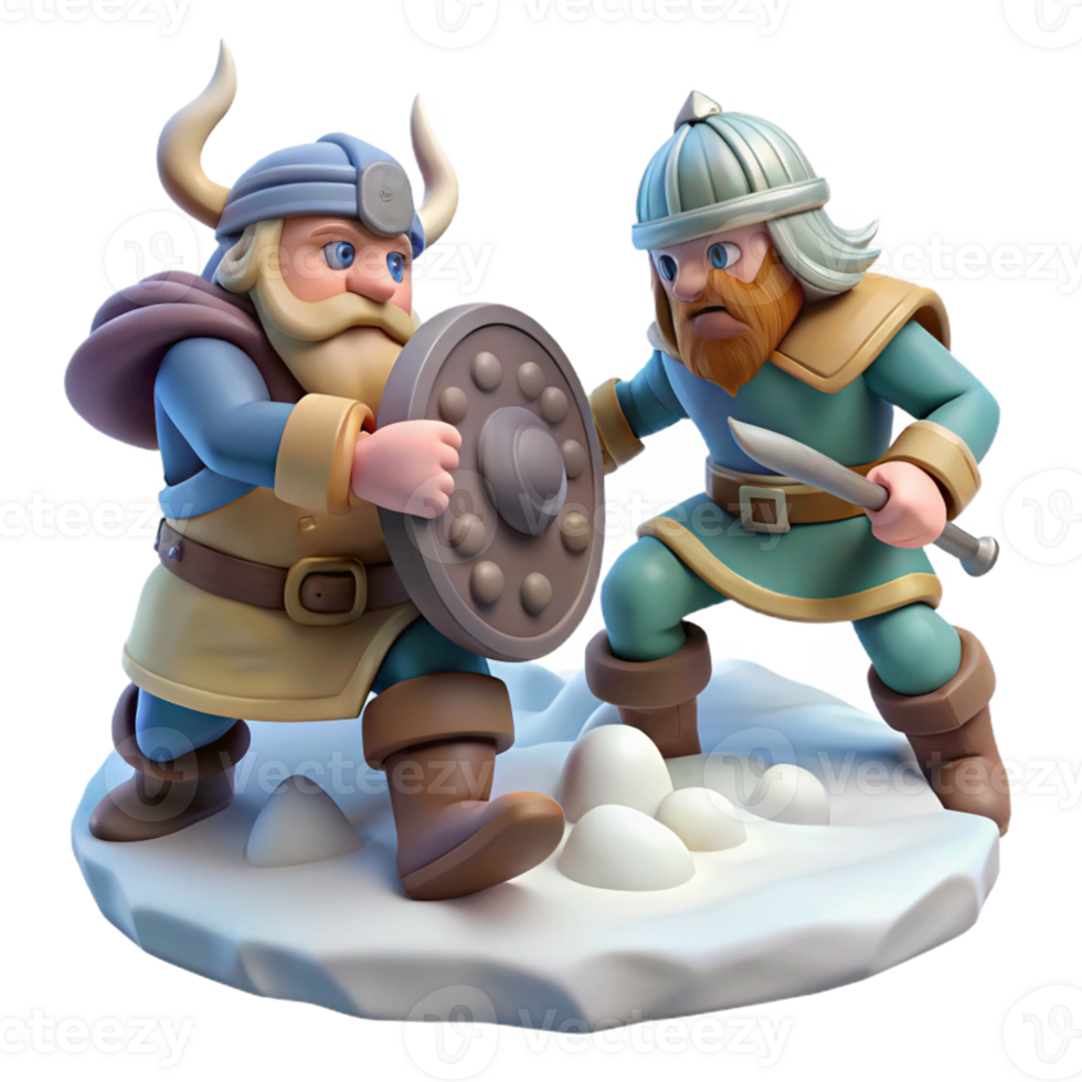 Viking Battle 3D Render A dramatic 3D render of a Viking battle, capturing the essence of historical warfare and intense action. png