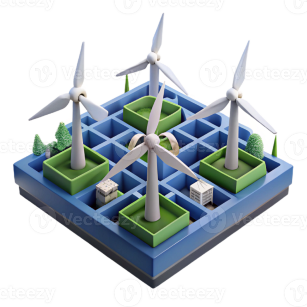 3D Illustration Green Energy Maze Wind Turbines Eco Friendly Cityscape png