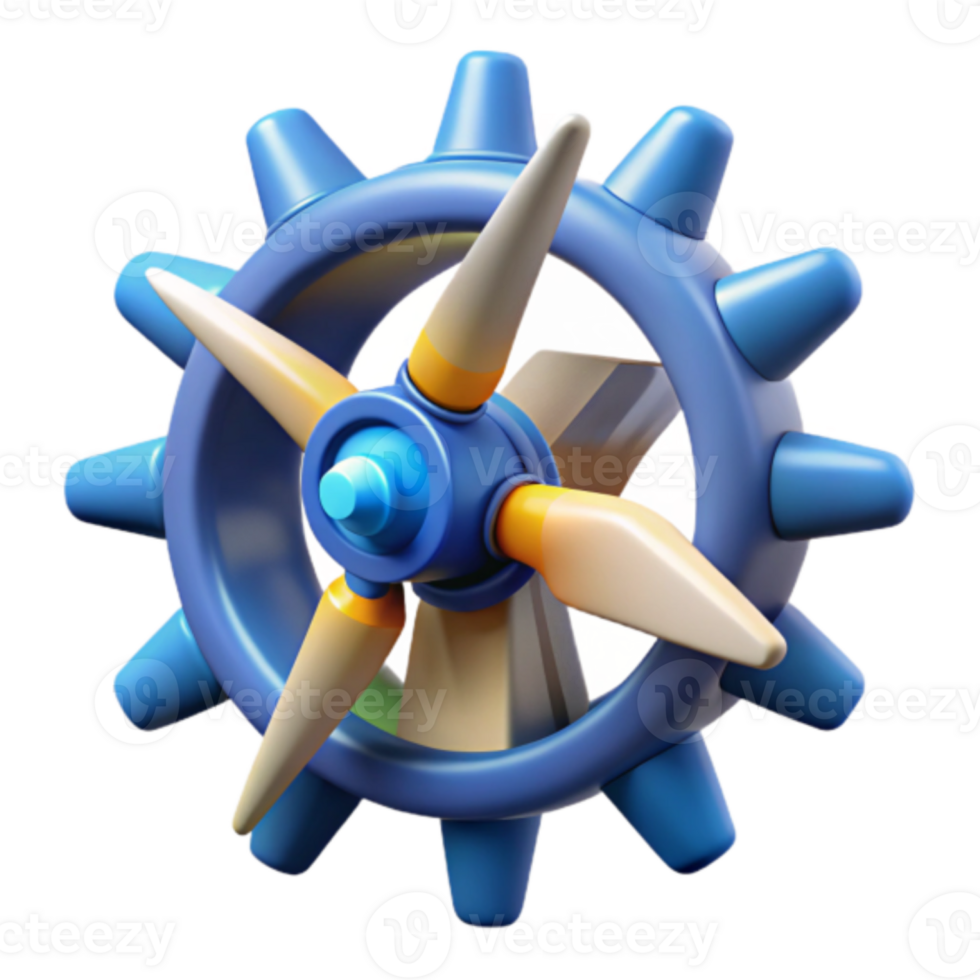 3D Illustration of a Colorful Rotating Turbine with Gear-like Structure png