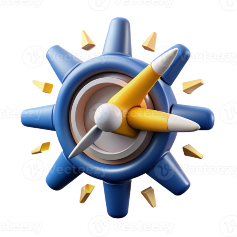 3D Render of a Blue and Yellow Propeller Icon, Abstract Gear Design, Creative Technology Illustration png