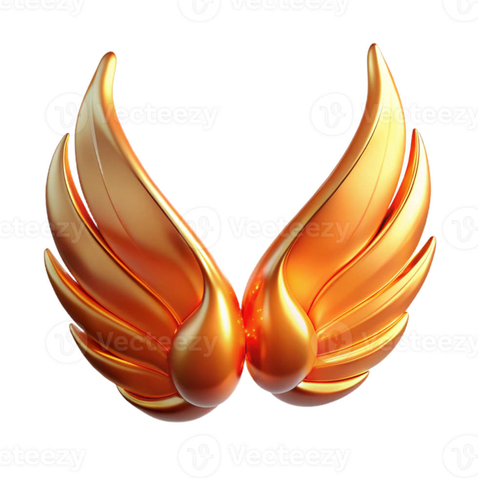 Golden Wings 3D Render - A majestic 3D render of wings crafted in gold highlighting their regal presence and intricate design png