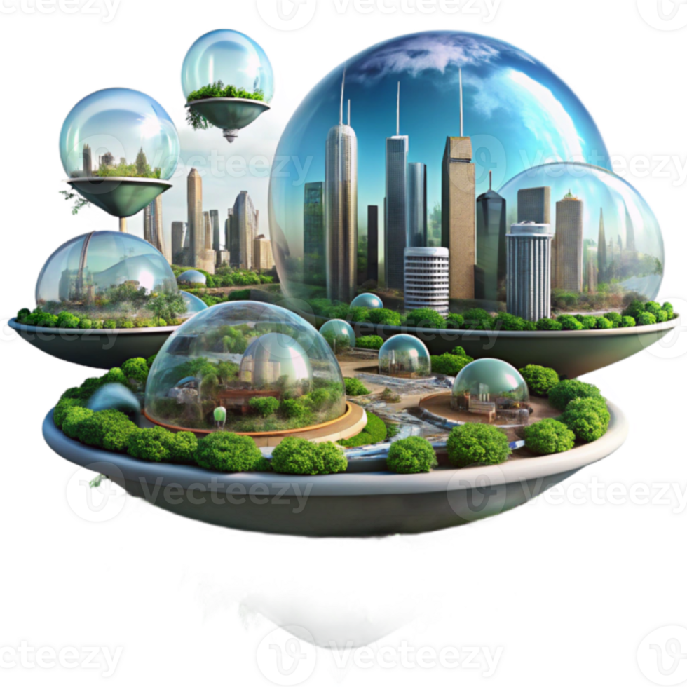 Futuristic Cityscapes Eco-Dome 3D Illustration png