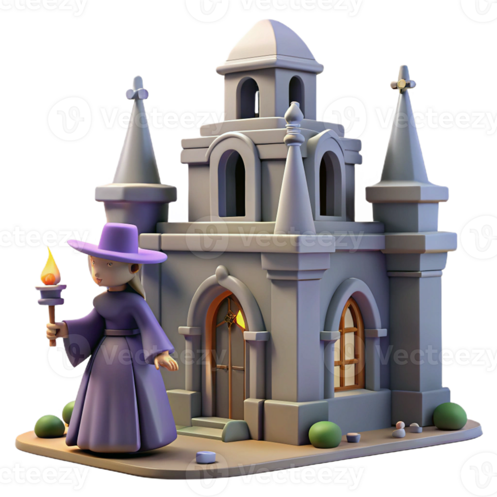Witch at Gothic Castle - A mystical depiction of a witch at a gothic castle capturing her enchanting presence and magical atmosphere png