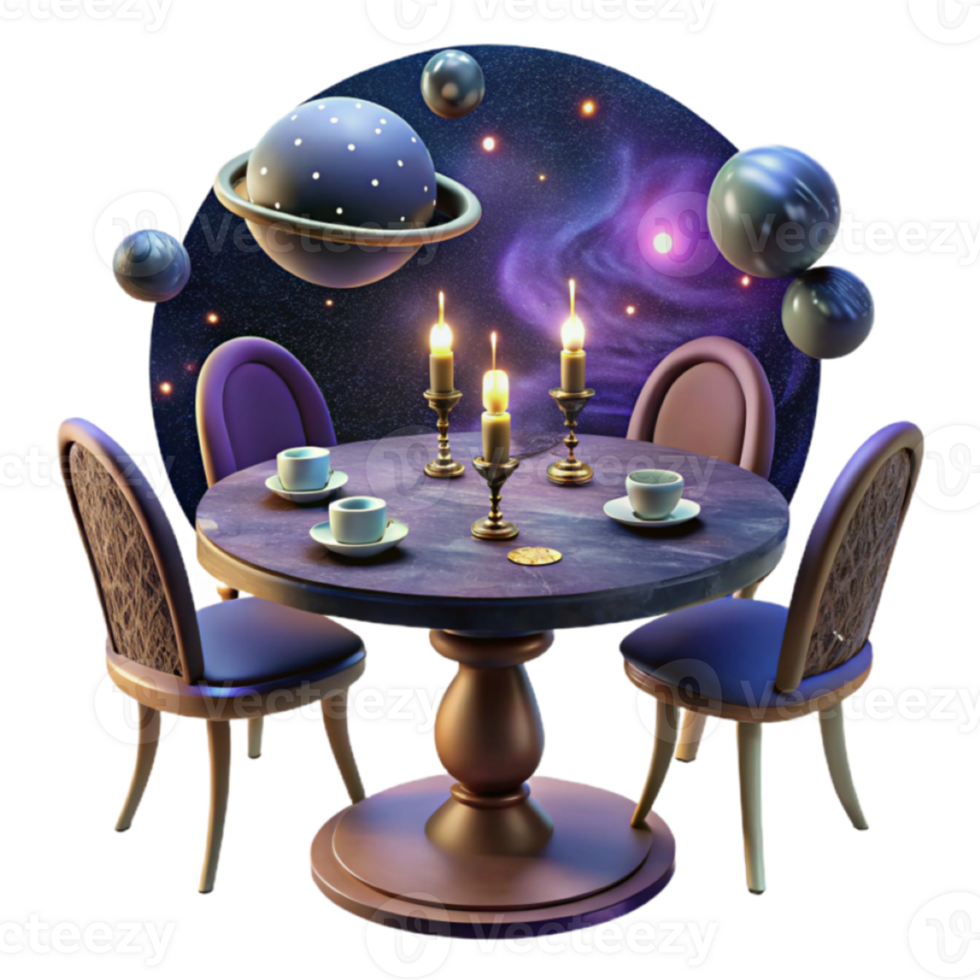 Cosmic Dinner A 3D Render of a Romantic Table Setting Against a Nebula Background png