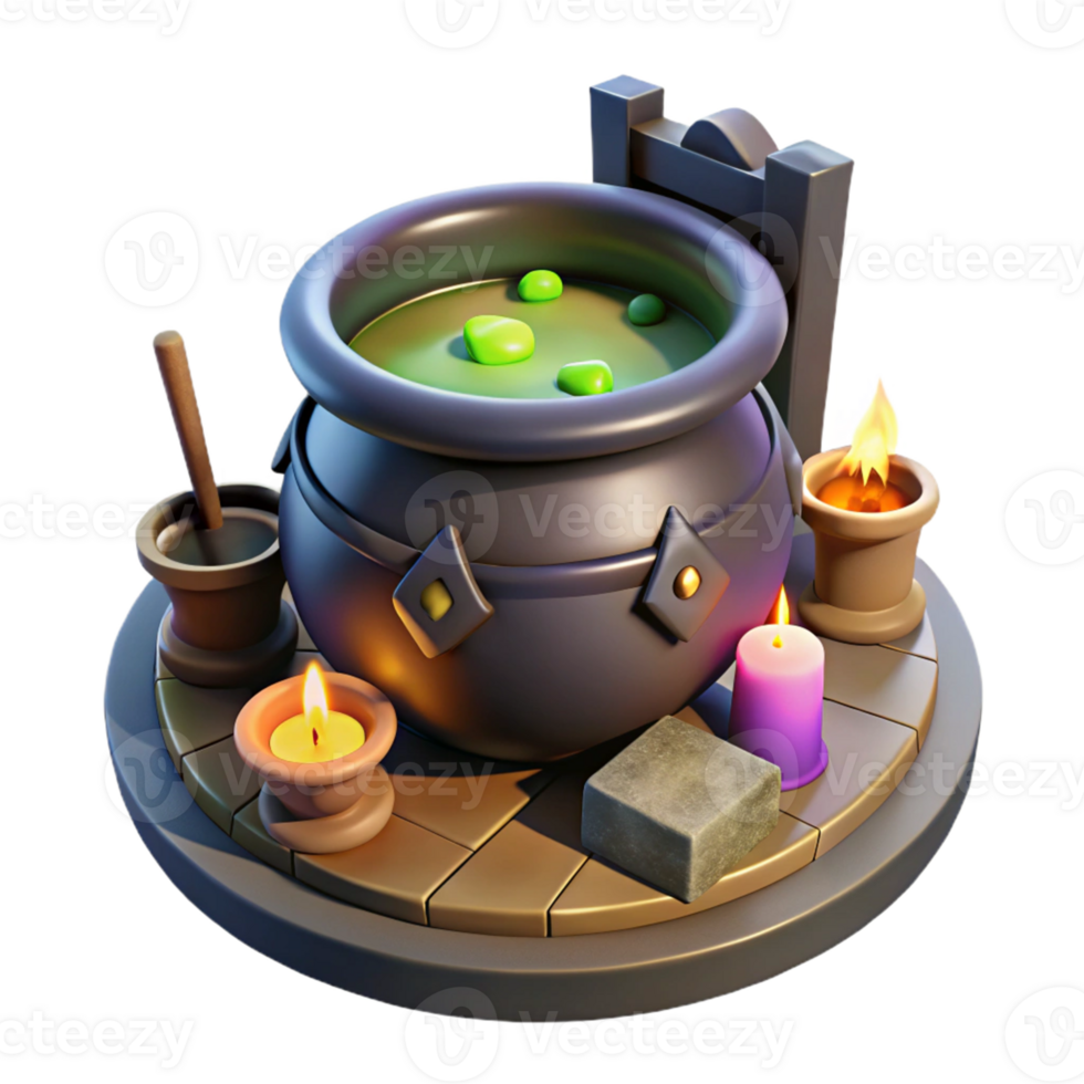 Cauldron with Candles and Potion in a Fantasy Scene of Enchantment png
