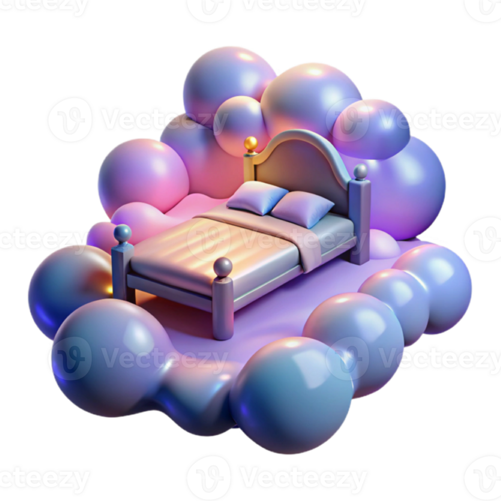 3D Render of a Bed on Clouds Dreamy Sleep Illustration png