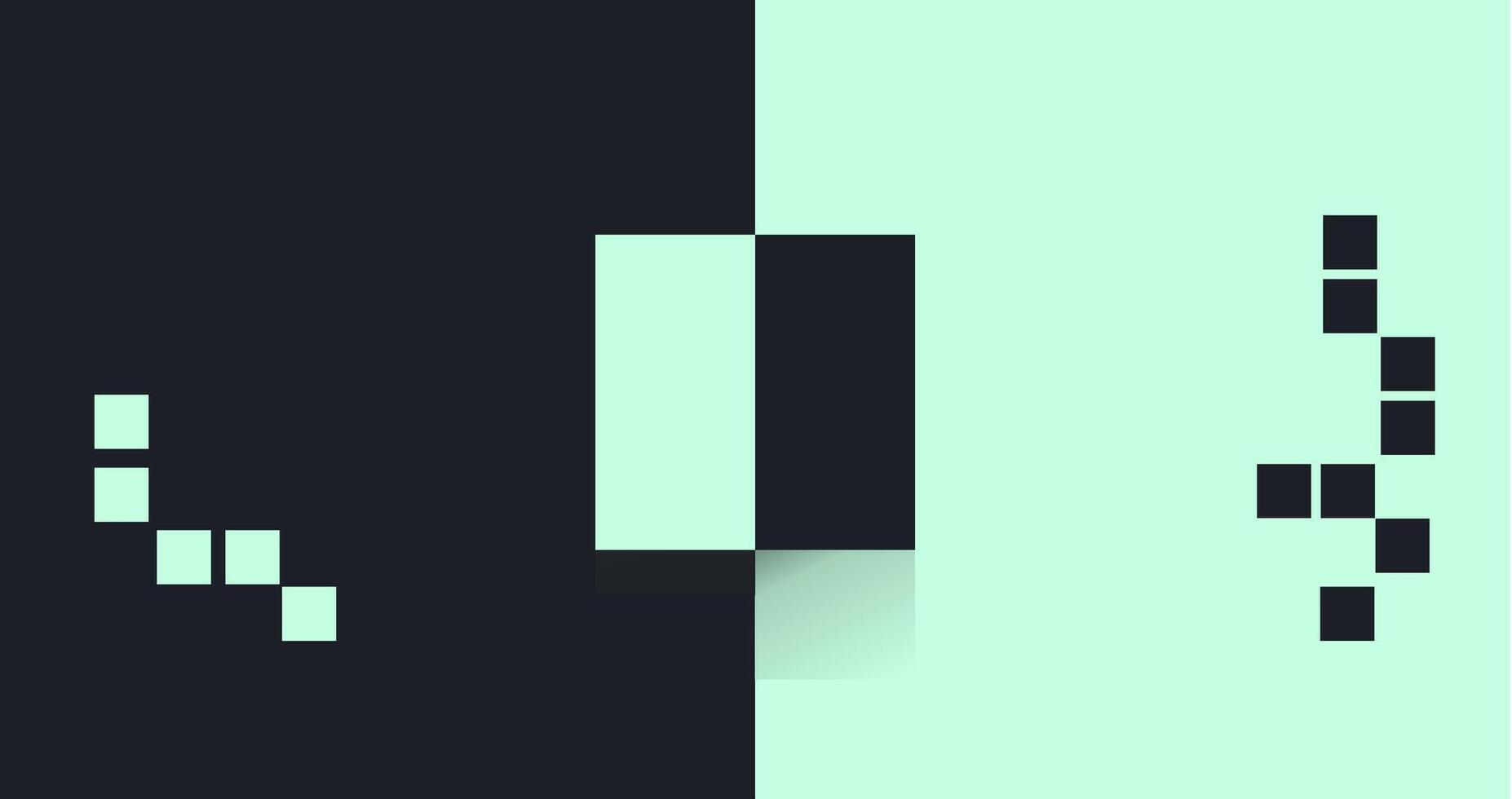 Minimalistic black and green pixel-like blocks arranged in a structured form vector