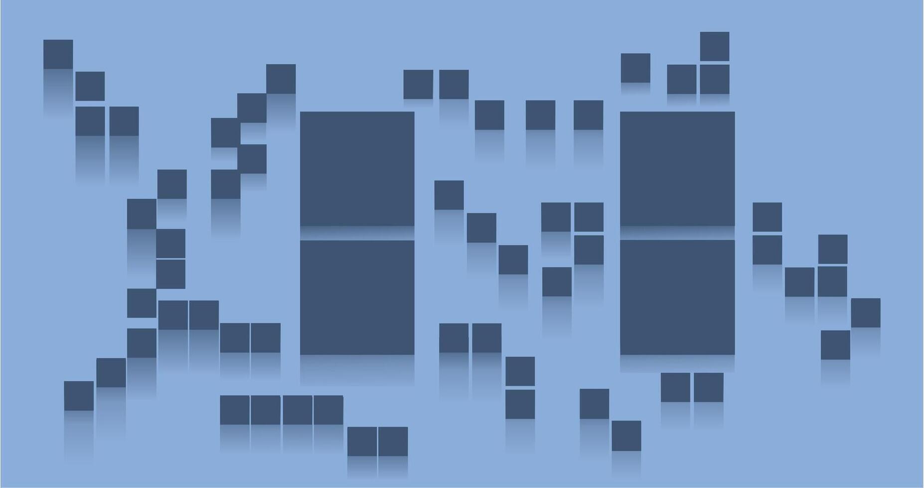 Pixelated blocks forming a network-like structure on a blue background vector