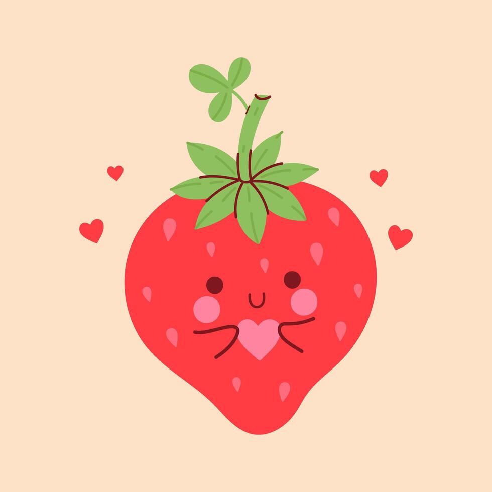 Cute strawberry with a heart in her hands. graphics. vector