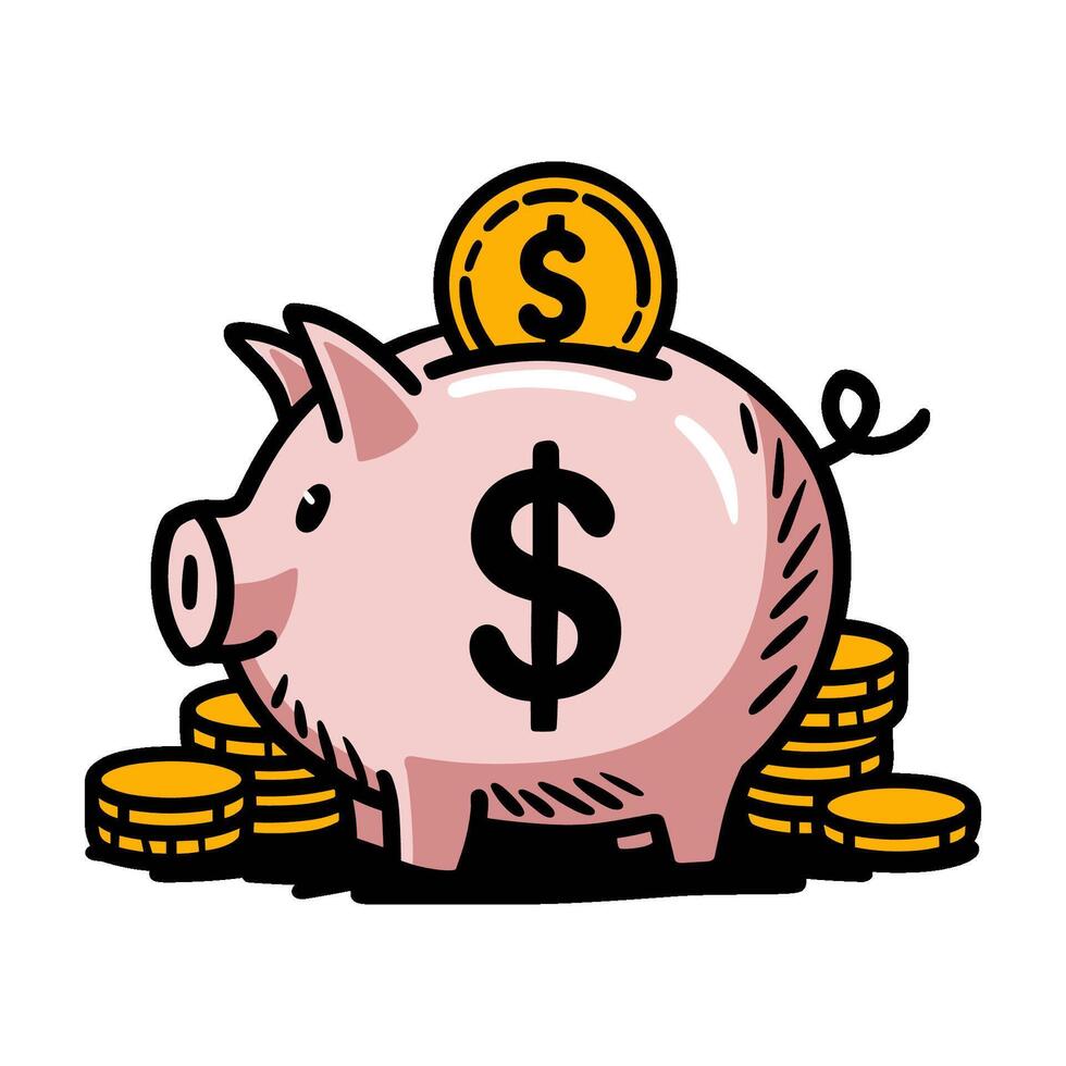 Saving money with a piggy bank surrounded by coins represents financial growth and smart saving habits vector