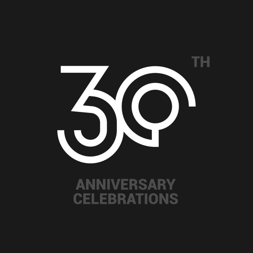 30 years anniversary logo design on black background for celebration event. 30th celebration emblem. vector