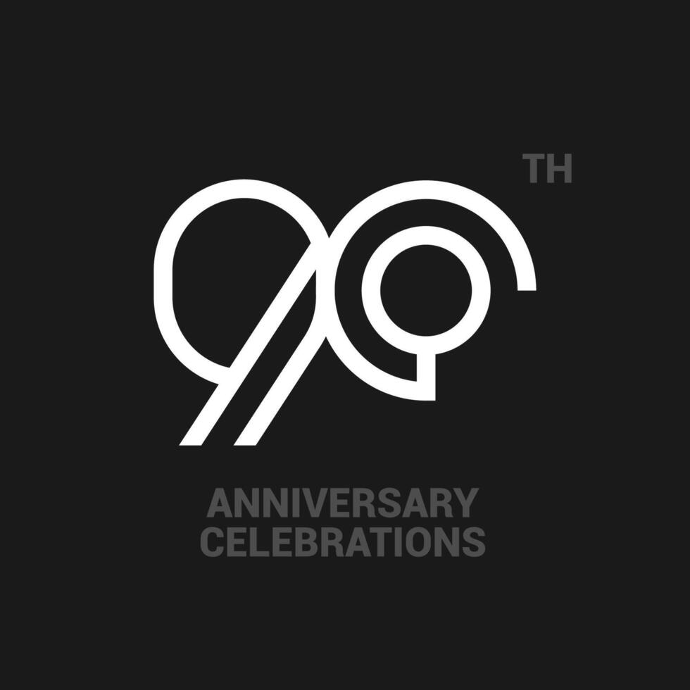 90 years anniversary logo design on black background for celebration event. 90th celebration emblem. vector