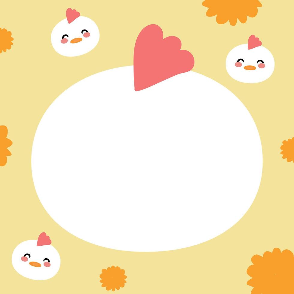 Cute hen face head in paper note.Stationary template.Farm bird animal character cartoon design.Image for card,sticker,paper sheet.Kawaii vector