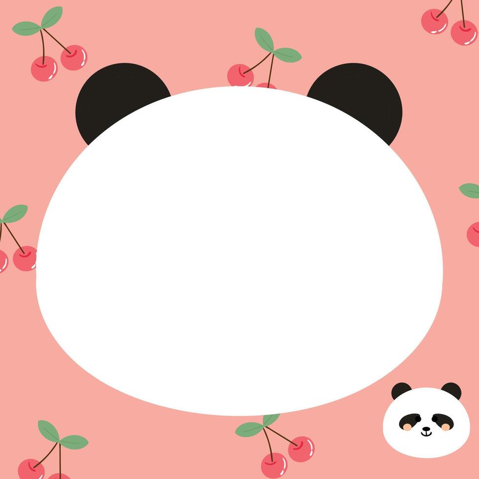 Cute panda bear face head in paper note.Stationery template Chinese wild animal character cartoon design.Image for card,sticker,paper sheet.Kawaii vector