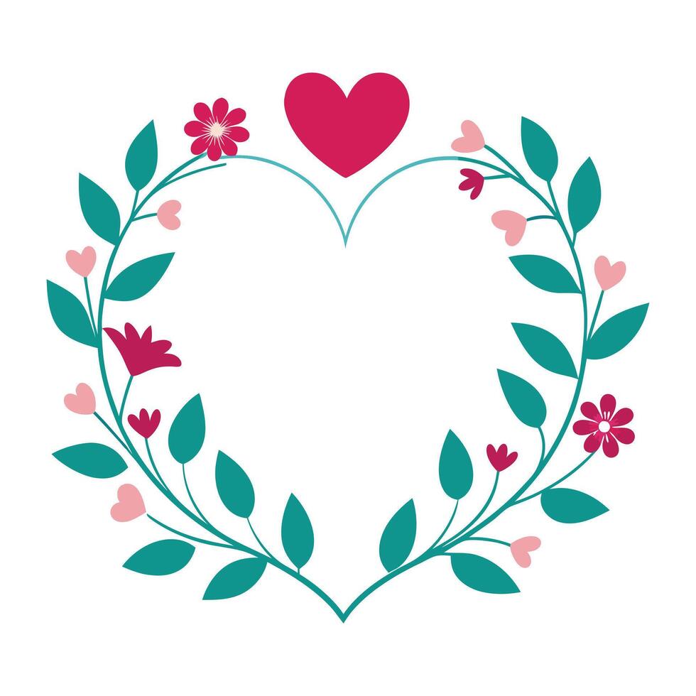 valentine's day frame with heart and flowers illustration vector