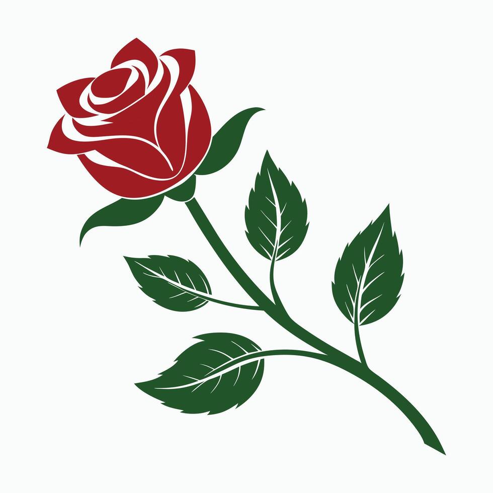 a red rose with leaves on a white background vector