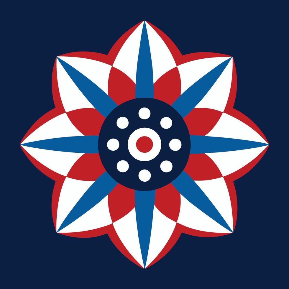 a red, white and blue flower with a center star vector