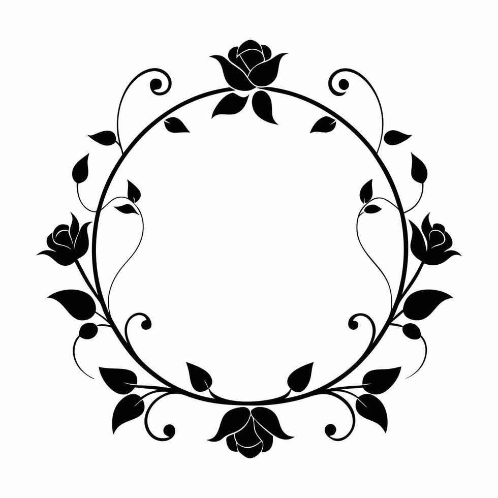 a black and white floral frame with roses vector