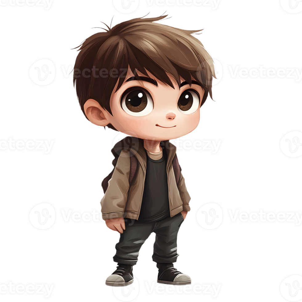 cartoon boy with brown eyes and black hair png