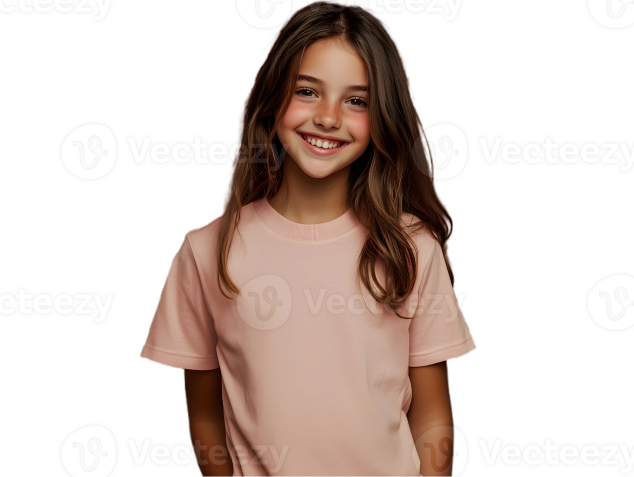 Smiling Girl Dressed in a Casual Pink Tee png