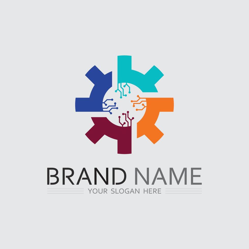 Tech gear logo design template. Technology Logo Template route vector