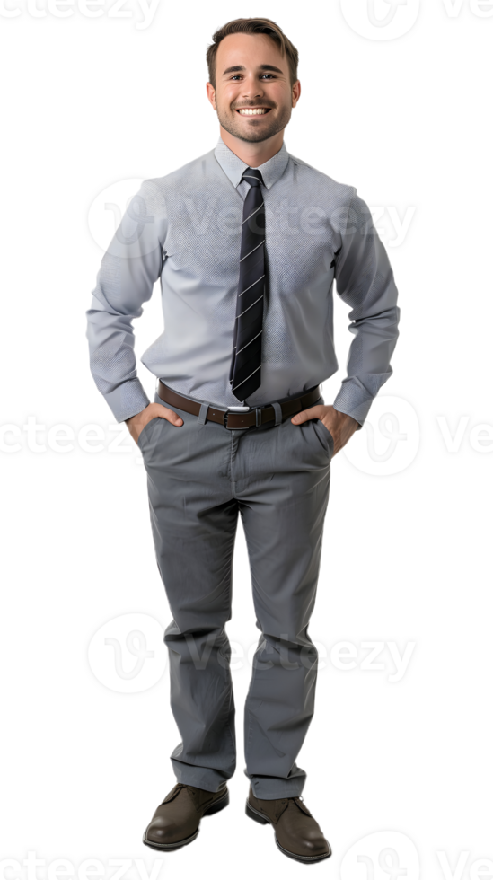 a man in a tie and shirt standing with his hands on his hips png