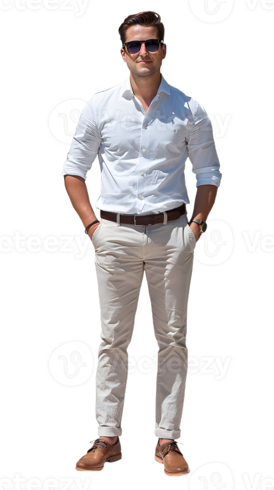 a man in a white shirt and tan pants png