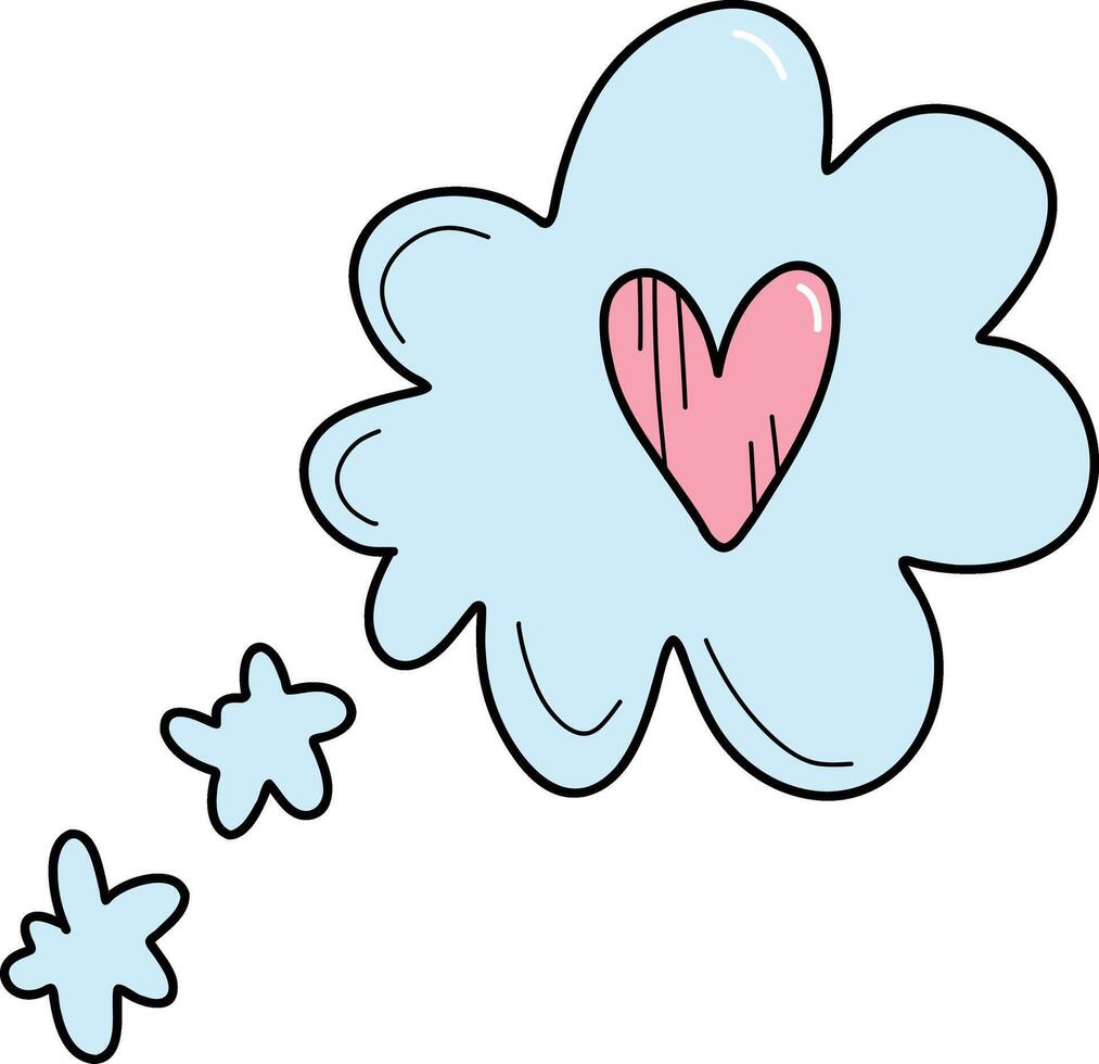 Declaration of love, thoughts of love, cloud with a heart. Hand drawn illustration for Valentine's Day, Mother's Day or Women's Day. vector