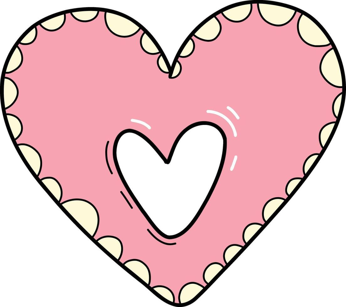 Scalloped Edge Doily Heart Frame . Simple label sticker template. Cute vintage frill ornament. illustration isolated on white background. vector